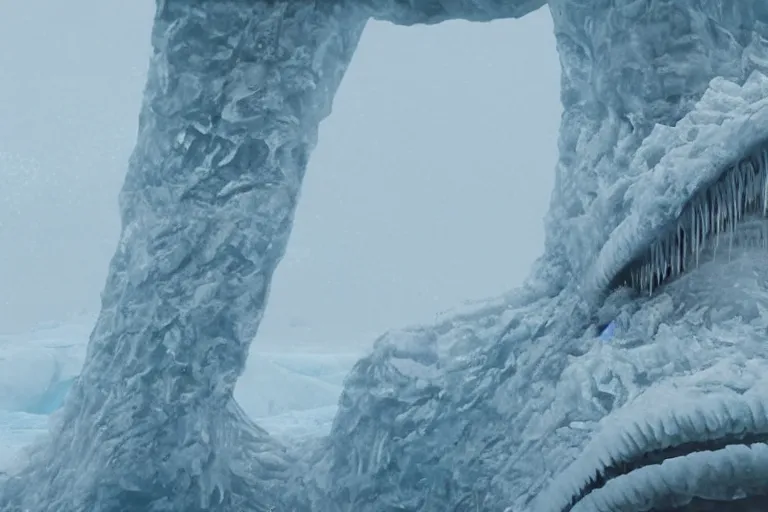 Image similar to vfx movie scene writhing ice leviathan closeup by emmanuel lubezki