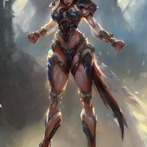 Prompt: muscular armored anime girl by daniel gerhartz, trending on art station