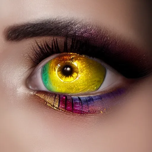 close view of an eye of a woman with complex makeup,, Stable Diffusion