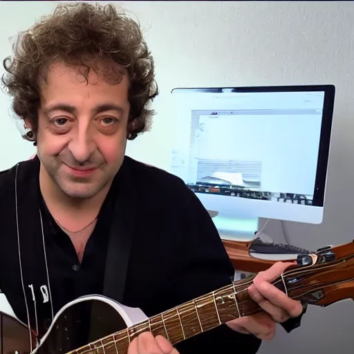 Prompt: gustavo cerati playing at tiny desk, youtube,