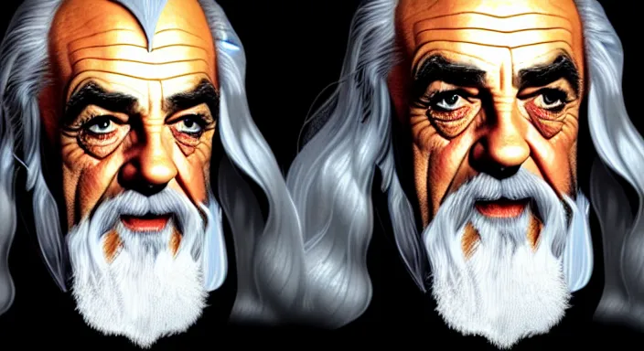 Image similar to sean connery playing gandalf in lord of the rings ( 2 0 0 1 ), award winning character art, by various concept artists, hyperrealistic face, photorealistic render