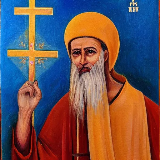 Image similar to habib rieziq shihab as saint with orthodox church styles painting,oil paint