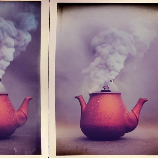 Image similar to huge teapots, cloth and smoke underwater polaroid