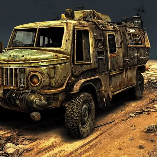 Prompt: a post-apocalyptic APC in the style of fallout in the style of mad-max in the style of metro:2033 trending on artstation deviantart Pinterest Photorealistic HD 8k highlights and shadow detailed High Resolution