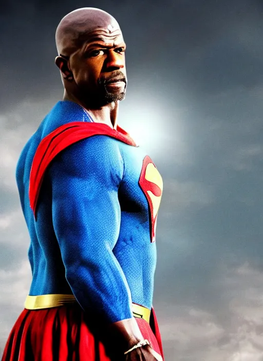 Prompt: film still of Terry Crews as Superman in Superman, 4k