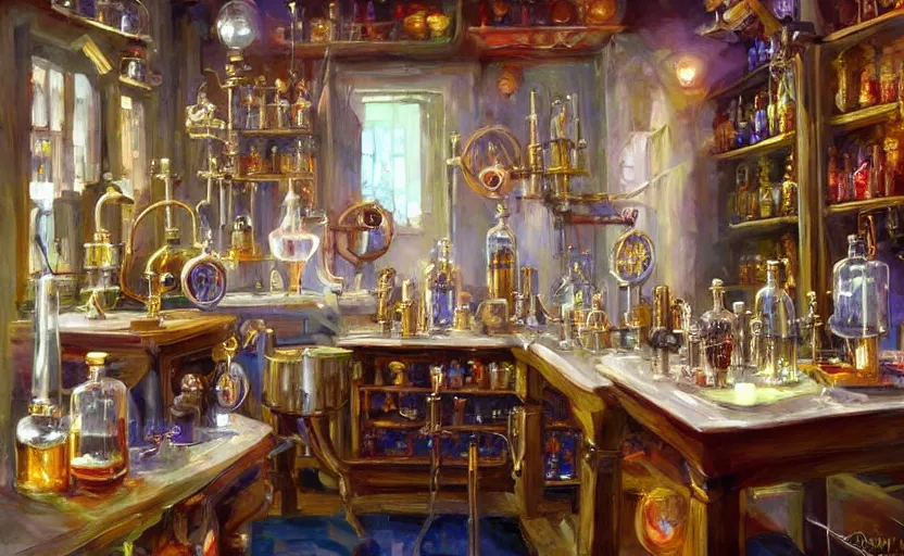 Image similar to Alchemy laboratory. By Konstantin Razumov, highly detailded