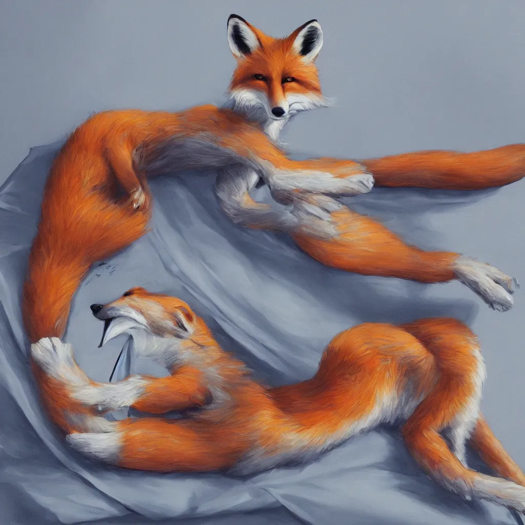 Prompt: anthropomorphic fox lounging in a futuristic hotel, anthro, furry, painting