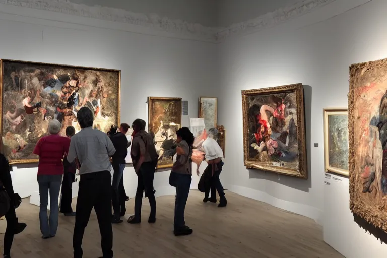 Image similar to a group of people destroying a museum art show