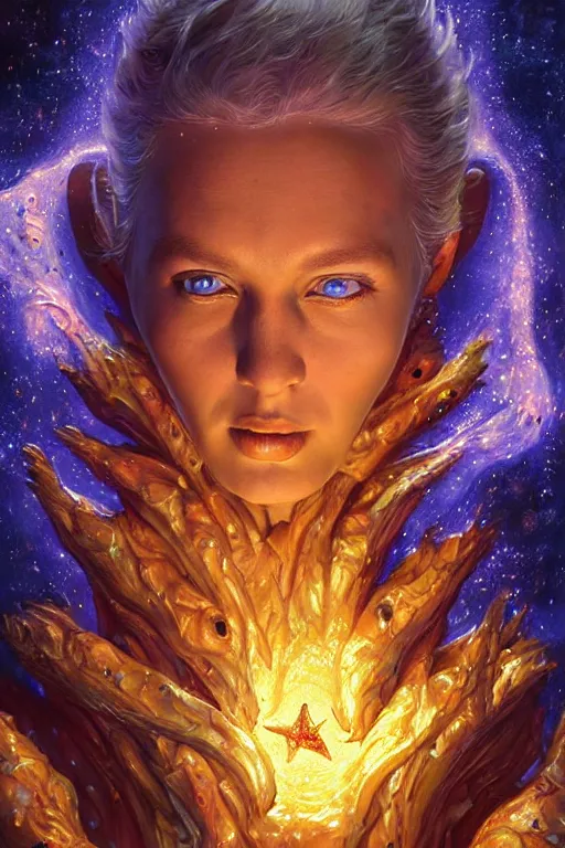 Image similar to beautiful oil painting with high detail of a wise Space ent(Melting) made of stars and plasma, hybrid from dungeons and dragons and art direction by James Cameron ;by artgerm; wayne reynolds art station; cinematic quality character render; low angle; ultra high quality model; production quality cinema model