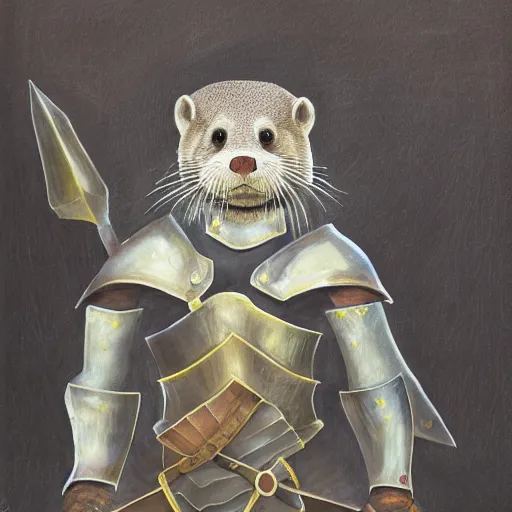 Image similar to portrait of warrior otter, shiny armor, by lindsey kustusch.