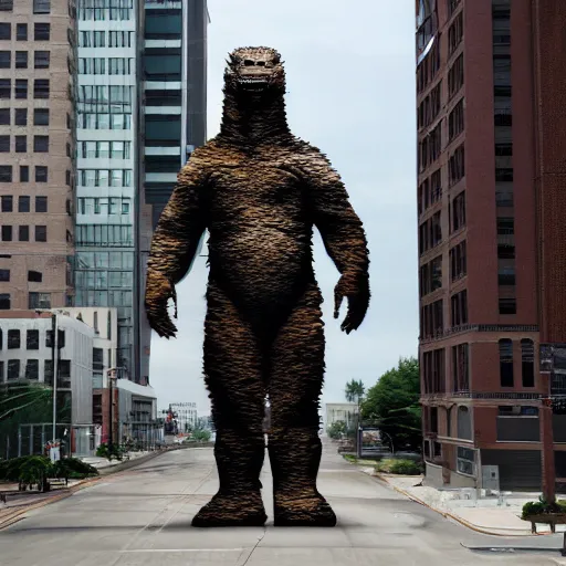 Image similar to Life-sized cardboard cutout of Godzilla in Detroit, 8k, realistic