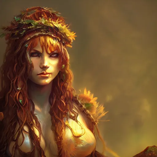 Image similar to a female druid character, concept art, high resolution and detail, photorealistic, cinematic, amazing, inspiring, attractive, full body in frame