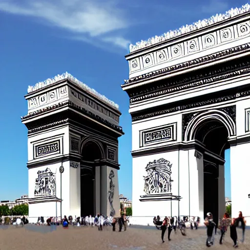 Image similar to the arc du triomphe with a portal leading to another world in it