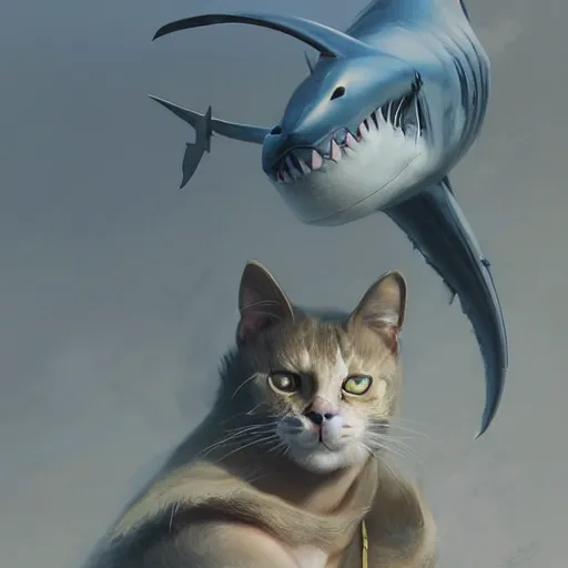 Image similar to cat with shark tail, smooth, artstation, digital illustration by Ruan Jia and Mandy Jurgens and Artgerm and Wayne Barlowe and Greg Rutkowski and Zdislav Beksinski