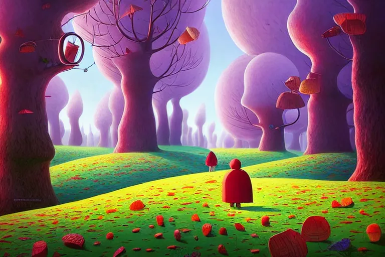 Image similar to inside a marshmallow forest in an ice cream valley, summer morning, very coherent and colorful high contrast, art by!!!! gediminas pranckevicius!!!!, geof darrow, dark shadows, hard lighting