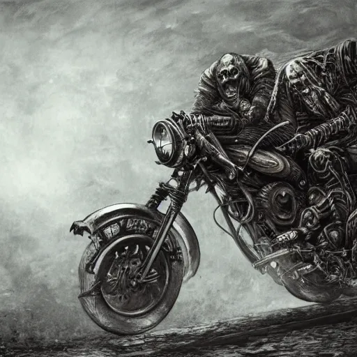 Image similar to motorbikers cyborgs, horror art by beksinski and szukalski and giger and and pyromallis and dzo and iris compiet and seb mckinnon and, technical drawing, blueprint, highly detailed, intricate, sharp focus, trending on artstation hq, deviantart, unreal engine 5, 4 k uhd image