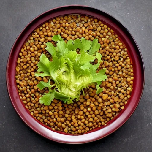 Image similar to a bowl of lentils with tilda swinton face