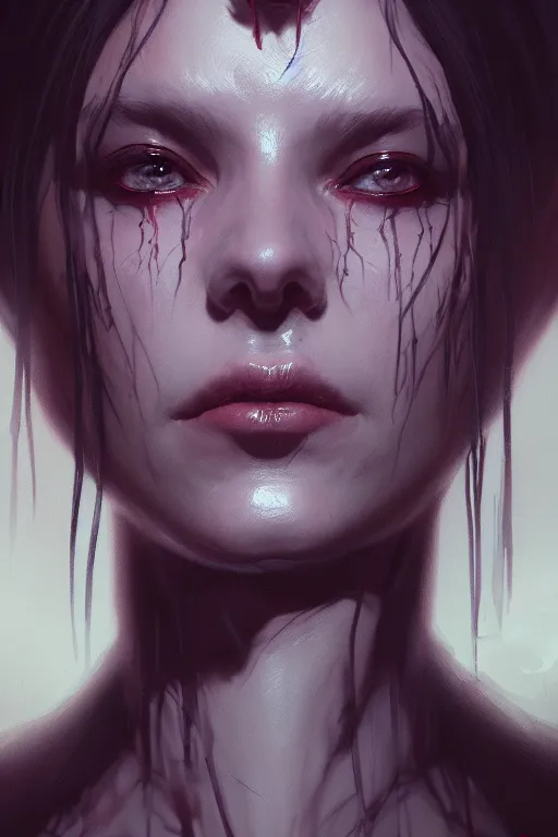 Prompt: a portrait of the queen of darkness, illustration, soft lighting, soft details, dark mood, painting oil on canvas by Cedric Peyravernay octane render trending on artstation d&d characters, 4k, 8k, HD
