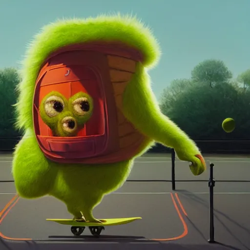 Prompt: highly detailed vfx portrait of a character of a tennis ball monster skateboarding on a skateboard stephen bliss, chalk, unrealengine, greg rutkowski, loish, rhads, beeple, chalk, makoto shinkai and lois van baarle, ilya kuvshinov, rossdraws, tom bagshaw, basil gogos