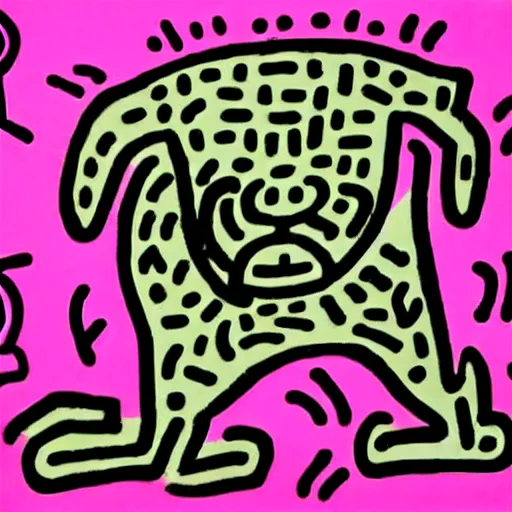 Image similar to a wheaten terrier in the style of Keith haring 90s colors