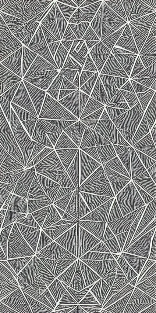 Image similar to highly detailed beautiful black and white geometric pattern, by escher, hexagon, triangle, sacred geometry, sharp angles, symmetry, sharp focus, blueprint