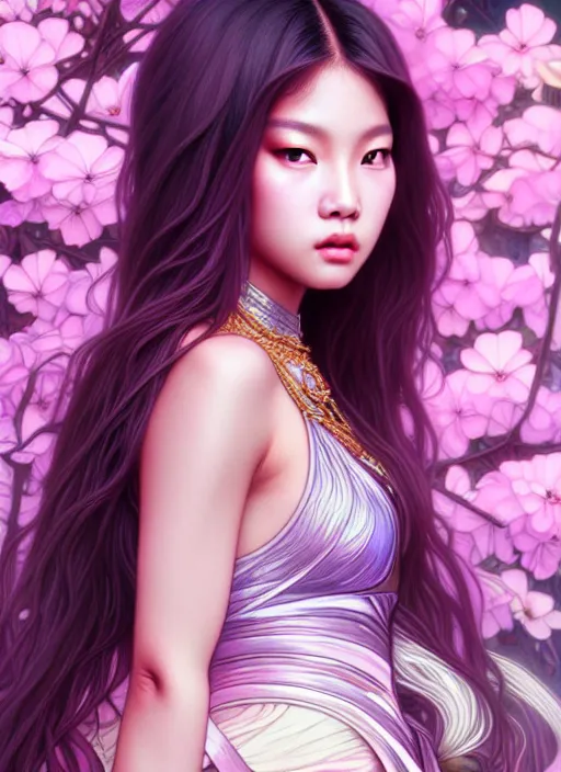 Image similar to jennie of blackpink, goddess of the moon, highly detailed, digital painting, smooth, sharp focus, illustration, ultra realistic, unreal engine, 8 k, art by artgerm and alphonse mucha