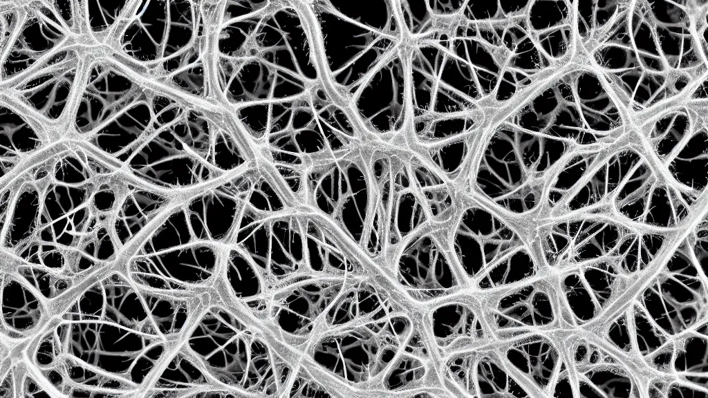 Image similar to a mineral network of neurons and dendrites, macro, photography, scientific