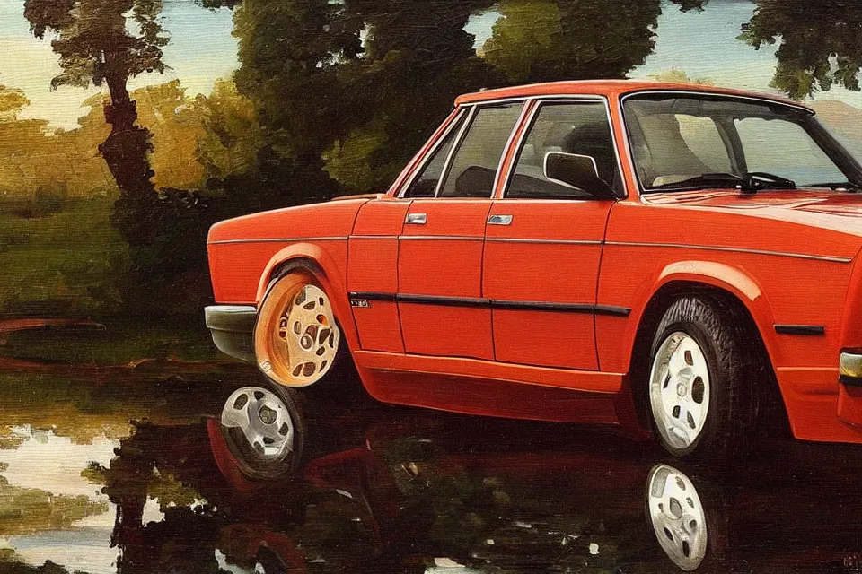 Image similar to volvo 240, oil painting, raphael high renaissance, stunning details