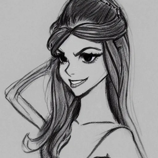 Image similar to milt kahl sketch of victoria justice with done up hair, tendrils covering face and ponytail as princess padme from star wars episode 3