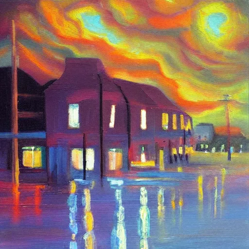 Image similar to “a town lightning storm oil panting”