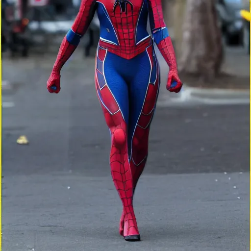 Prompt: emily blunt wearing spiderman suit - n 4