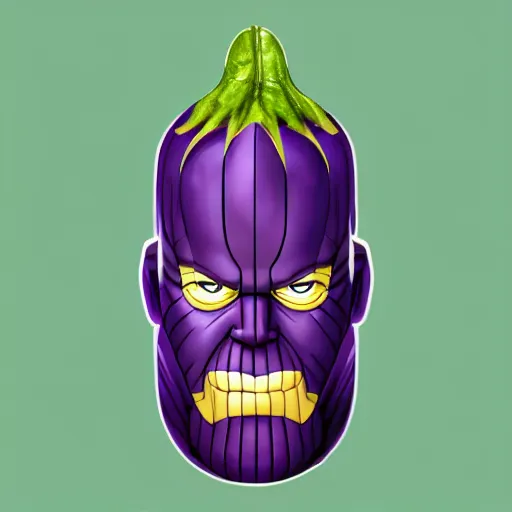 Image similar to thanos as an eggplant with eggplant features with the face of thanos, realistic, hyperrealistic, ultra realistic, real, real world, highly detailed, very detailed, extremely detailed, intricate details, 8 k resolution, hd quality