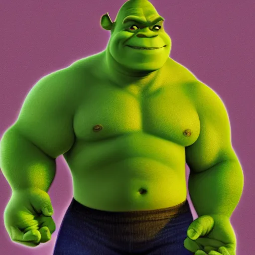 Image similar to Digital painting of Shrek as The Hulk