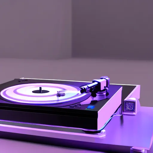 Image similar to a 3 d render of a vaporwave turntable, realistic, octane render, unreal engine, 8 k