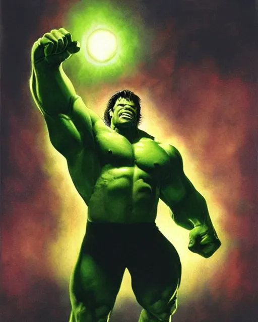 Image similar to a portrait of the incredible hulk looking angry in new york city by alex ross dramatic lighting.