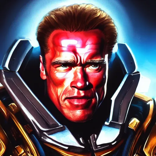 Image similar to a screenshot of arnold schwarzenegger as reinhardtin overwatch, portrait, fantasy, beautiful face, vivid colors, elegant, concept art, sharp focus, digital art, hyper - realistic, 4 k, unreal engine, highly detailed, hd, dramatic lighting by brom, trending on artstation