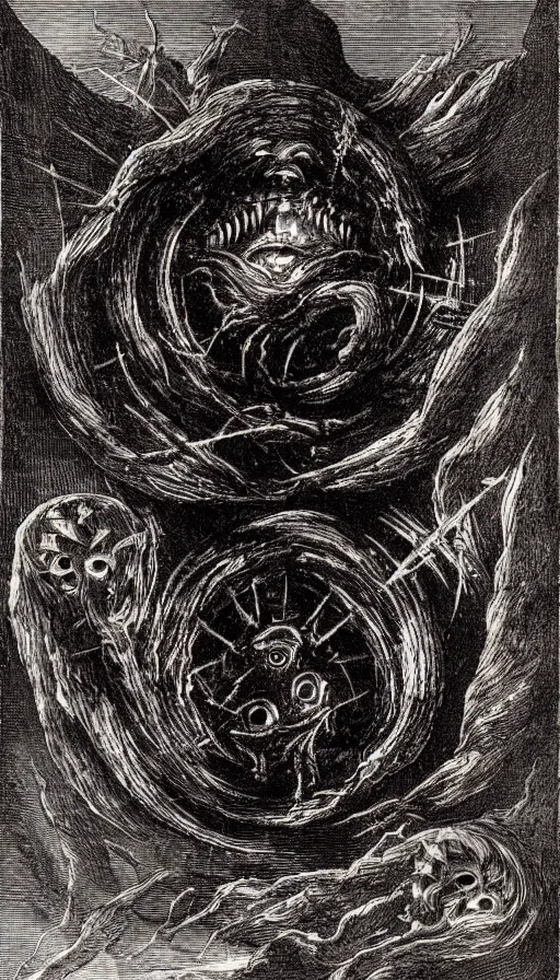 Image similar to a storm vortex made of many demonic eyes and teeth, by leonardo da vinci