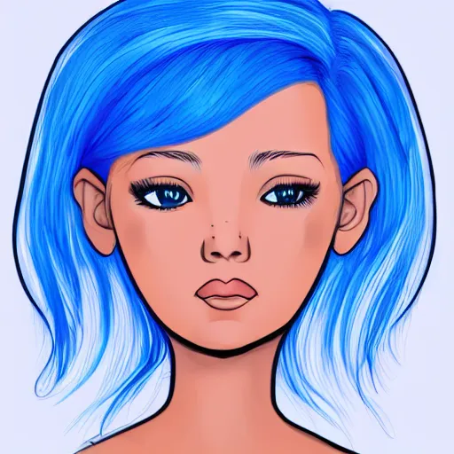 Image similar to blue hair girl by anna cattish, procreate character design animation sketch