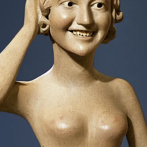 Prompt: representation of a young woman with a happy face in the year 1933 sculpture by Sir Jacob Epstein