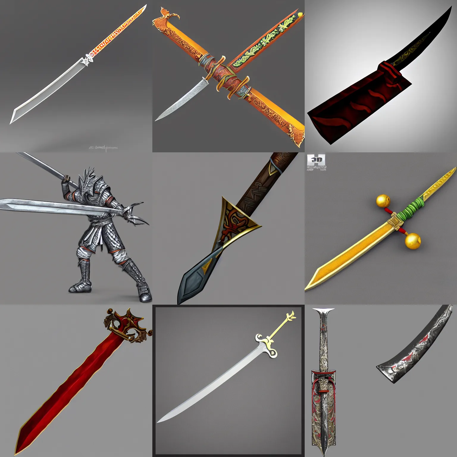 Prompt: 3d model of an epic sword, handpainted, stylized