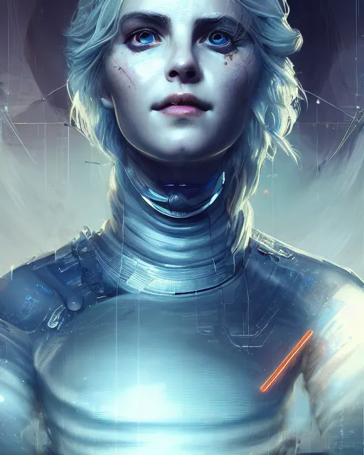 Image similar to portrait of ciri as a cyborg. intricate abstract. intricate artwork. by Tooth Wu, wlop, beeple, dan mumford. octane render, trending on artstation, greg rutkowski very coherent symmetrical artwork. cinematic, hyper realism, high detail, octane render, 8k, iridescent accents