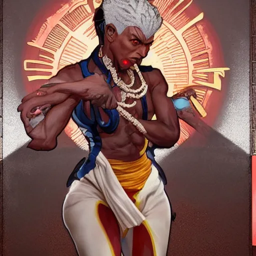 Image similar to ruby rhod as dhalsim street fighter, 4 k, ultra realistic, detailed focused art by artgerm and greg rutkowski and alphonse mucha