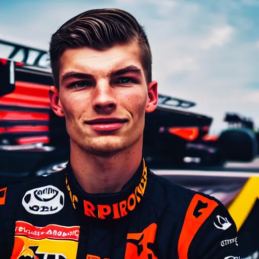 Image similar to closeup portrait of Max Verstappen at the formula 1 starting grid, by Steve McCurry and David Lazar, natural light, detailed face, CANON Eos C300, ƒ1.8, 35mm, 8K, medium-format print