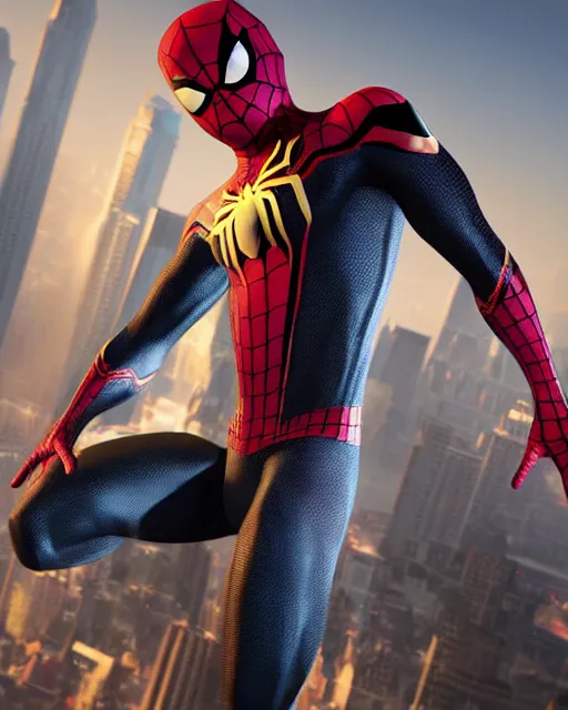 Prompt: photorealistic, hyperdetailed photograph of black spider - man suit with gold webbing by insomniac games