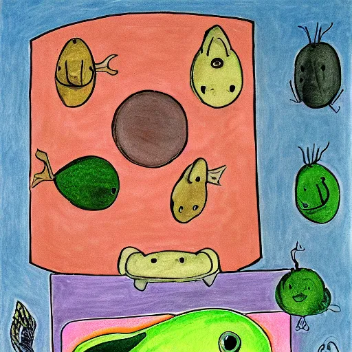 Prompt: 1975 boring abyssal heaven angle fish drawer trunk avocado , by Mark Rothko and Michelangelo and Georgia O'Keefee , Art on Instagram , child's drawing , tarot card