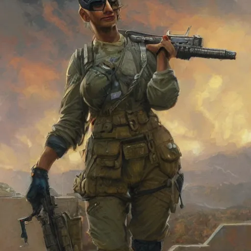 Image similar to Mia Khalifa as a soldier, closeup character art by Donato Giancola, Craig Mullins, digital art, trending on artstation