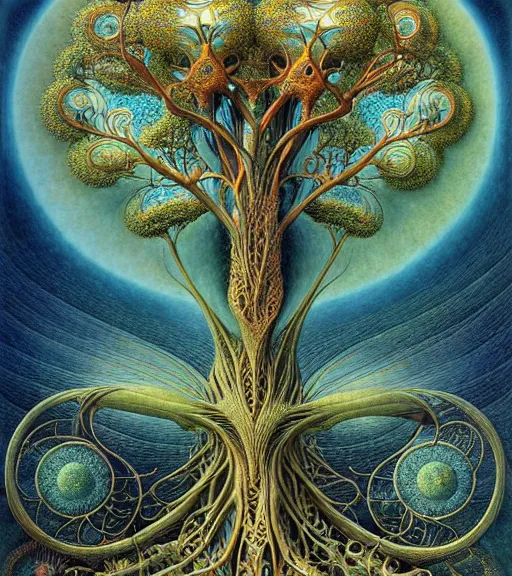 Image similar to tree of life by roger dean and andrew ferez, art forms of nature by ernst haeckel, divine chaos engine, symbolist, visionary, art nouveau, botanical fractal structures, organic, detailed, realistic, surreality