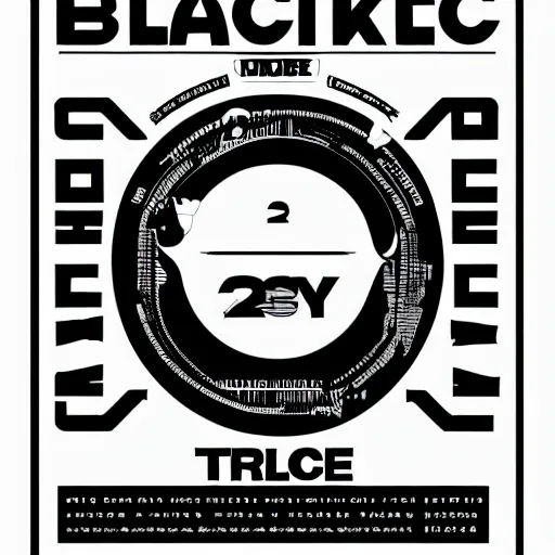 Image similar to black on white graphic poster for a techno party in style of david rudnick, acid, y 2 k