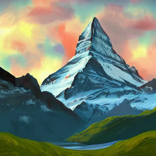 Prompt: mountain matterhorn made in bacon, digital art