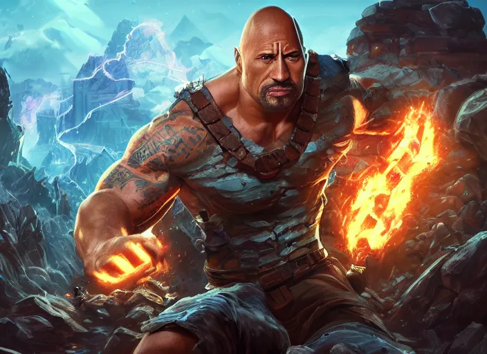 Prompt: dwayne johnson character concept art, digital illustration, trending on artstation, intricate details, epic composition, sharp focus, 8 k uhd, masterpiece, league of legends splash art